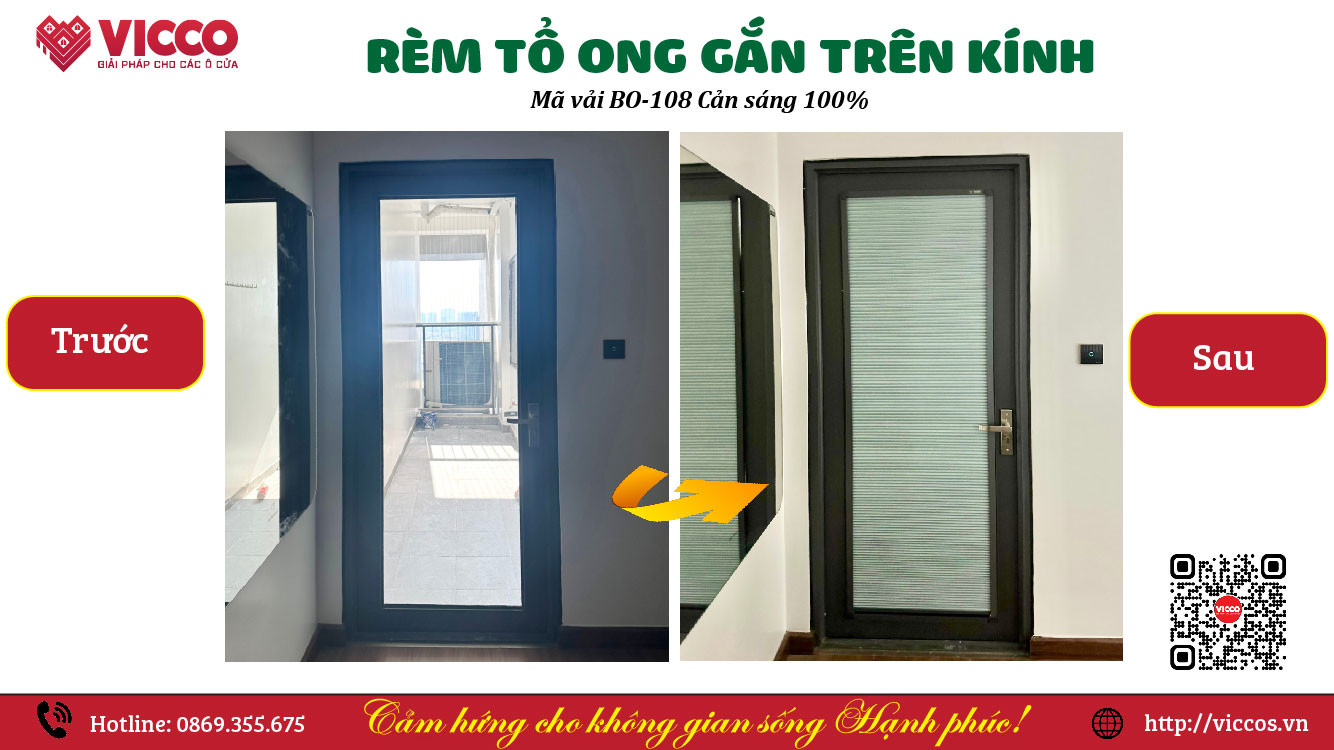 [CÔNG TRÌNH THỰC TẾ] SỰ KHÁC BIỆT GIỮA TRƯỚC VÀ SAU KHI LẮP ĐẶT RÈM TỔ ONG TRÊN KHUNG CỬA KÍNH - MÃ VẢI BO-108 CẢN NẮNG 100%