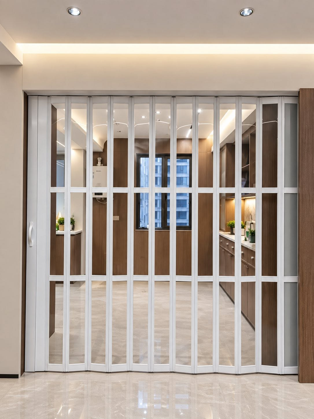 Cửa Nhôm Xếp Không Ray Dưới Nền- Vách Ngăn Nhôm Hợp Kim