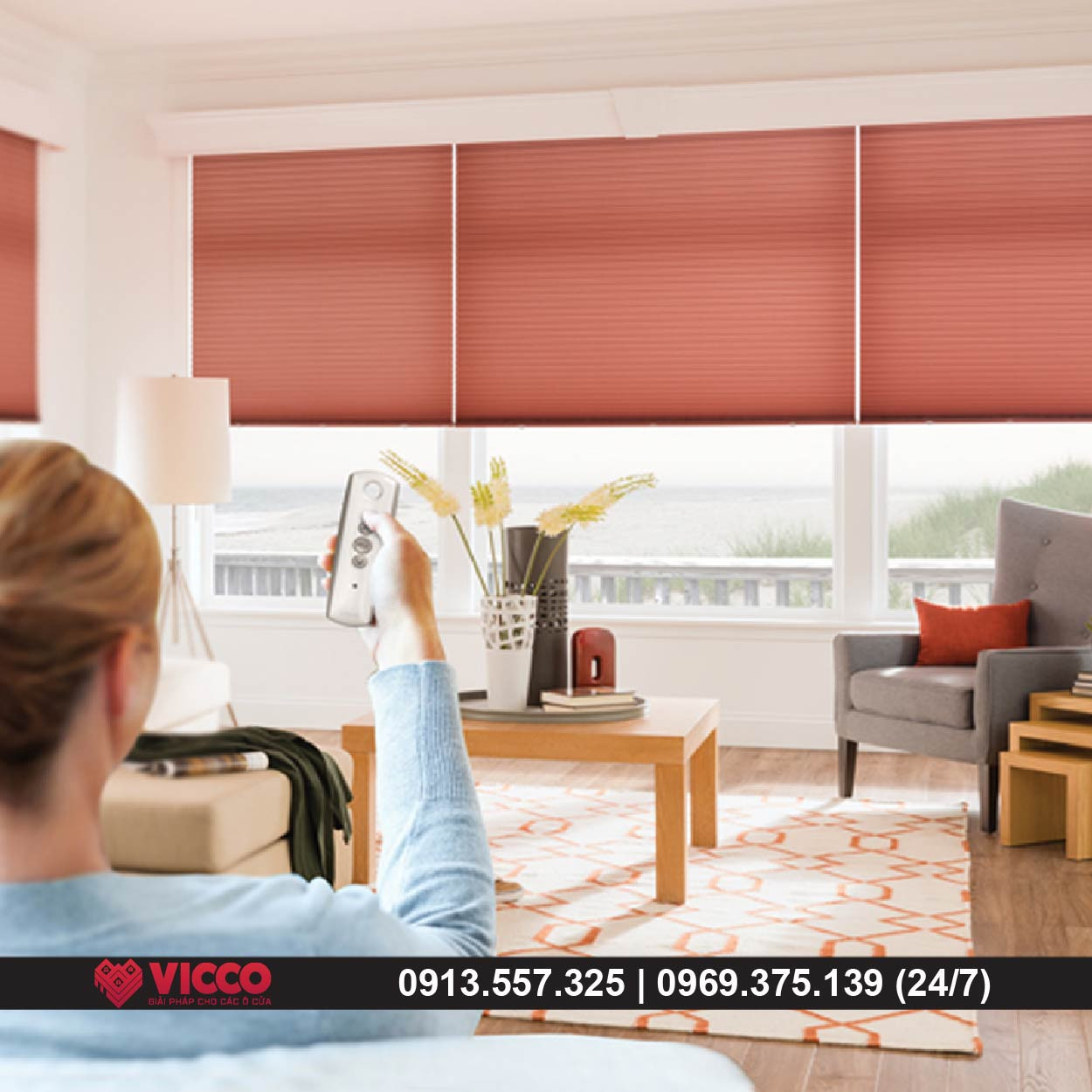 Giải pháp che giếng trời thông minh với rèm tổ ong tự động VICCO